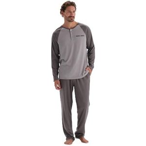 Dagi Pyjamaset met lange mouwen van katoen en modal, pyjamaset voor heren, Anthrazit
