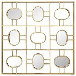 LW Collection Wandspiegel, goud, vierkant, 80 x 80 cm, metaal, grote wandspiegel, industrieel, hal, woonkamer, badkamerspiegel, spiegel met kleine spiegels