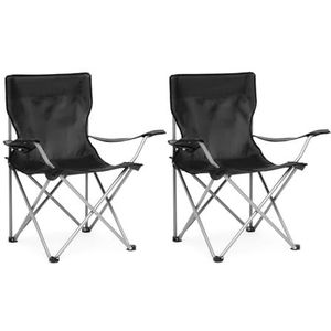 Mondeer Lot de 2 chaises de camping pliantes légères avec accoudoirs et porte-gobelet pour camping, pêche, randonnée, capacité 100 kg, noir