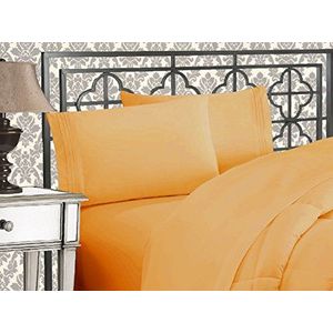 Elegant Comfort Zachte 4-delige beddengoedset van microvezel in hotelkwaliteit 1500 met drie lijnen borduurwerk, kreuk- en lichtbestendig, voor eenpersoonsbed/eenpersoonsbed, XL, camel