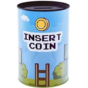 FISURA Originele spaarpot ""Insert Coin"" Spaarpot Gamer Geschenk Box Spaarpot van staal voor grappig geschenk. Blauwe en groene spaarpot, afmetingen: 10 x 10 x 15 cm.