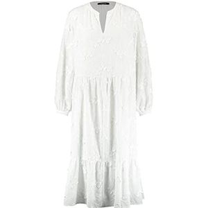 Taifun Dames A-lijn jurk met katoenen kant lange mouwen lange mouwen korte A-lijn jurk effen midden kuit off-white, 42, Gebroken wit
