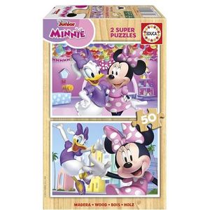 Educa - Minnie | Set van 2 houten puzzels voor kinderen met elk 50 stukjes. Afmetingen: 28 x 20 cm. Aanbevolen vanaf 5 jaar (19962)