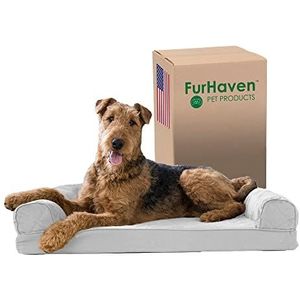 Furhaven Large Memory Foam Dog Bed Quilted Sofa-stijl met afneembare wasbare hoes - zilvergrijs, L