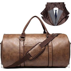 Omvormbare leren handtassen voor heren met schoenenvak, waterdicht, perfect voor zakenreizen/cadeaus voor echtgenoot, Bruin, Reizen