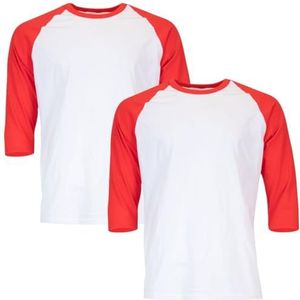 Gildan Heavy Cotton 3/4 Raglan T-shirt, Style G5700, 2-pack heren T-shirt (2 stuks), Wit/Rood