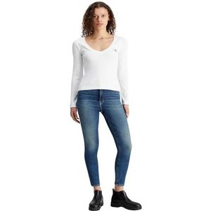 Calvin Klein Jeans Geweven label V-hals lange mouwen gebreide tops L/S dames, Helder Wit