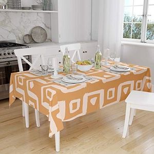 Bonamaison, Anti-schimmel, sneldrogend, vuilafstotend, machinewasbaar, 100% polyester, tafelkleed, oranje, wit, 140 x 160 cm, ontworpen en geproduceerd in Turkije