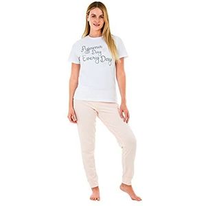 Sleepdown Comfortabele en zachte tweedelige pyjama voor dames, nachtkleding, bovendeel en kousen, korte mouwen, Wit/Roze