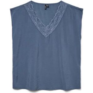 VERO MODA Vmsafa Sl V-hals Lace Top Wvn Ga Noos Vmsafa Sl Wvn Ga Noos Lace Top met V-hals voor dames (1 stuk), Chinees blauw., XL