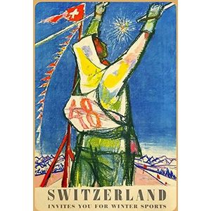 Schatzmix Switzerland Invites You for Winter Sports wandbord van plaat, 20 x 30 cm, motief: Sign, meerkleurig