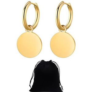 1 paar schijfvormige oorbellen met 1 zwarte opbergtas, gouden creolen voor dames, hangende oorbellen, gouden oorbellen, geschikt voor vrouwen, modieus, rvs