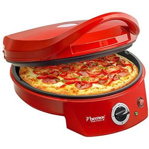 Bestron APZ400 elektrische pizzaoven, grill met boven- en onderwarmte, pizzagrill tot max. 180 ° C, 1800W, rood, 37,5x31x16