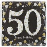Amscan 511546 servetten, 50e verjaardag, Sparkling Celebration, zwart/zilver, 16 stuks
