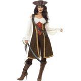 Smiffys Piratenkostuum voor meisjes, piraten, open zee, met jurk, broek en bodysuit, bruin/wit/rood, L