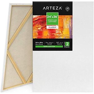Arteza Canvas wit gespannen, 61 x 91 cm, 2 stuks, voorgecoat, 100% katoen voor schilderen, acrylgieten, olieverfschilderij en natte kunsttechniek, canvas voor professionele kunstenaars en beginners
