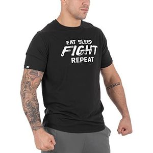 Phantom I Fight Fitness T-shirt vechtsport I MMA boxen, Eat, Sleep, Fight, Repeat - Zwart