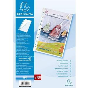 Exacompta - Ref. 5800E – kartonnen etui met 100 geperforeerde hoezen aan de boven- en zijkant, opening – polypropyleen glad 6/100e – universele gaten met 11 gaten – formaat A4 – kleurloos