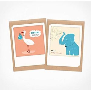 PICKMOTION Baby Shower | 2 kleine vouwkaarten | wenskaarten - met envelop, Instagram-foto's met handgemaakte illustraties, ontworpen in Berlijn - geboortekaarten, kleurrijk