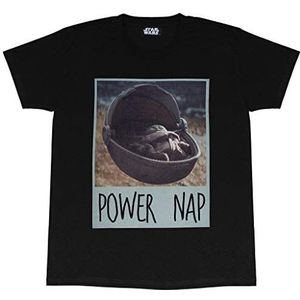 Star Wars The Mandalorian The Power Nap T-shirt voor heren, officieel product, S-XXL, baby Yoda Neck Graphic Tee, verjaardag, cadeau-idee voor jongens, voor thuis of in de sportschool, zwart.