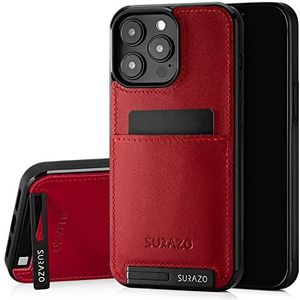 SURAZO Apple iPhone 15 Pro Max hoes van echt leer met kaartenvak, standfunctie, sleutelhanger, vintage cover voor Apple iPhone 15 Pro Max, rood Costa