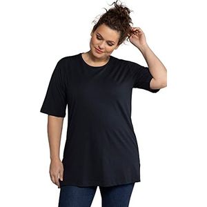 Ulla Popken Basic dames-T-shirt, knoopsluiting, regular, ronde hals, Marinier
