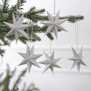 Ginger Ray Set van 5 witte 3D-papieren sterren om op te hangen voor kerstboom