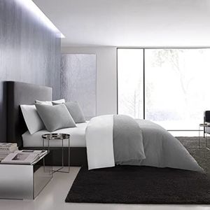 Vera Wang - Luxe kingsize dekbedovertrekset met knopen en bijpassende kussenslopen (tin-piqué met wafelpatroon, extra groot bed)