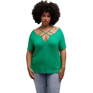 Ulla Popken T- Shirt,Bänderdetail am Ausschnitt,Oversized, smaragdgrün, Regular Femme, Smaragdgrün, Regular