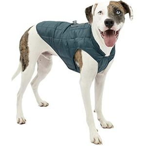 Kurgo Loft hondenjas, te combineren met hondenharnas, waterdicht met reflecterende strepen, ideaal voor de winter, maat L, inktblauw/zeeglas