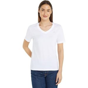 Calvin Klein Jeans Embro Ck Logo V-hals T-shirt Gebreide tops S/S Dames, Helder Wit