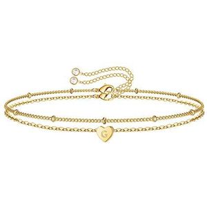 TINGN Gouden hartarmband voor dames, cadeau, 14 karaat goud, met initiaal, personaliseerbaar, hartvormige bedelarmband, sieraden voor vrouwen en meisjes