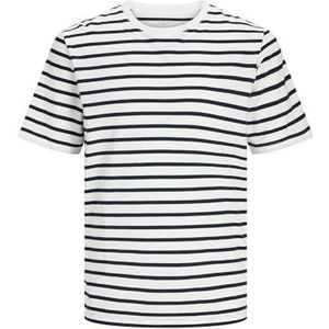 JACK & JONES Jjeorganic Basic Tee Ss O-hals Noos T-shirt voor heren, Cloud Dancer/strepen: marineblauw