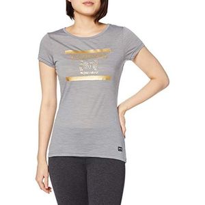 super.natural Bedrukt dames T-shirt met korte mouwen met merinowol, W PRINTED TEE, zilvergrijs/goud mix