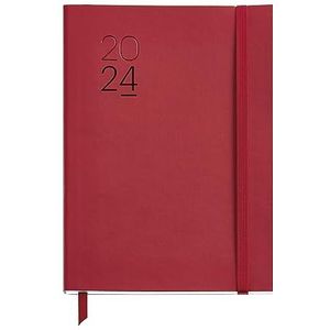 Miquelrius - Jaarplanner 2024, dagblad, plus grootte 155 x 213 mm (vergelijkbaar met A5), zachte omslag van kunstleer, gestikt, Catalaans, Engels en Portugees, rood