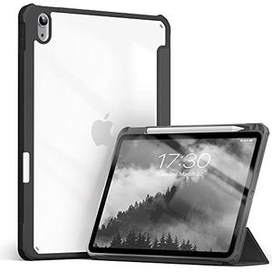 iPad Air 4/5 10,9 inch (2020/2022) hoes met ingebouwde pengleuf PU hoes en acryl achterkant met Auto Sleep Cover Black