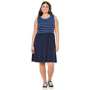 Ulla Popken Robe en jersey pour femme - Grandes tailles - Avec haut rayé, Marine, 48-50