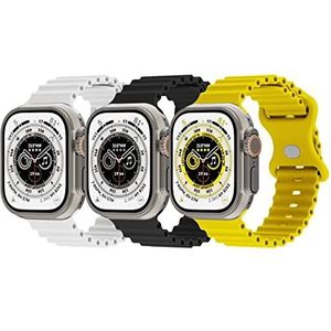 Suitisbest Ocean 3 stuks siliconen armbanden met drukknoopsluiting voor Apple Watch Ultra 2, Ultra, SE, Series 9/8/7/6/5/4/3/2/1