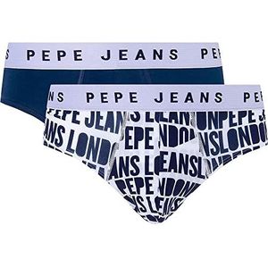 Pepe Jeans Allover Logo BF 2P Slips, Bleu (Dulwich Blue), S (Lot de 2) Homme