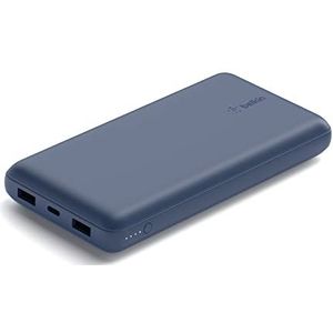 Belkin USB-C-powerbank 20.000 mAh (20 K vermogen, USB-C-ingang en uitgang, 2 USB-A-poorten, USB-C-naar-USB-A-kabel inbegrepen, voor iPhone, Galaxy etc.) - blauw