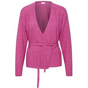 KAFFE Women's Wrap Cardigan Sweater Knitwear Open Front Long Sleeves Femme, Raspberry Rose Melange, S