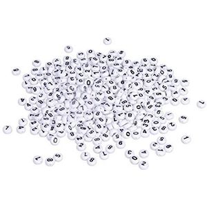 Rayher 16056102 kunststof kralen rond wit 6 mm diameter zwart aan beide zijden 0-9 40 g (ca. 350 stuks), speeksel en zweetbescherming, kralen voor sieraden en knutselen