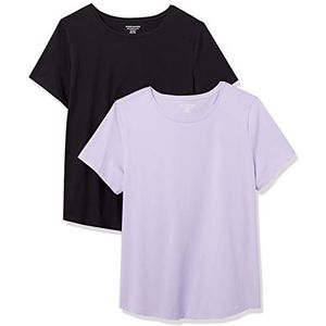 Amazon Essentials Dames T-shirt van 100% katoen in klassieke pasvorm met korte mouwen en ronde hals (verkrijgbaar in grote maten), zwart/lavendel, maat XS