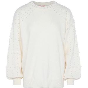 Nascita Pull à col rond et manches ballon en laine de polyester pour femme Blanc Taille XL/XXL, Laine/blanc, XL