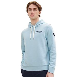TOM TAILOR herensweater-hoodie met logoprint, 32506-stoffige donkere blauwgroen