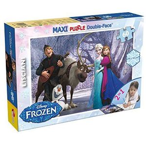 Lisciani, Maxi-puzzel voor kinderen vanaf 4 jaar, 60 delen, 2-in-1, dubbelzijdig, met achterkant om in te kleuren, Disney de ijskoningin 46874