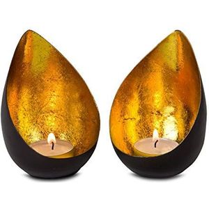 ROMINOX Set van 2 theelichtjes/drops - Glanzende gouden kaarsen - Met goudfolie voering - Kerstmis, barbecue, Valentijnsdag, Moederdag - Afmetingen: ca. 7,9 x 7,5 x 11 cm