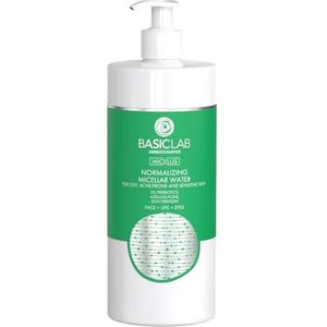 BasicLab Dermocosmetics Normaliserende micellaire lotion voor vette, acnegevoelige en gevoelige huid, 500 ml, huidverzorgingsreiniger, make-up remover
