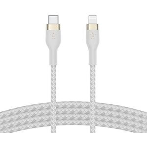 Belkin BoostCharge Pro Flex USB-C naar Lightning gevlochten mantelkabel (1 m), MFi-gecertificeerd (20 W), Power Delivery opladen voor iPhone 13, 12, 11, Pro, Max, mini, SE, iPad enz. (wit)