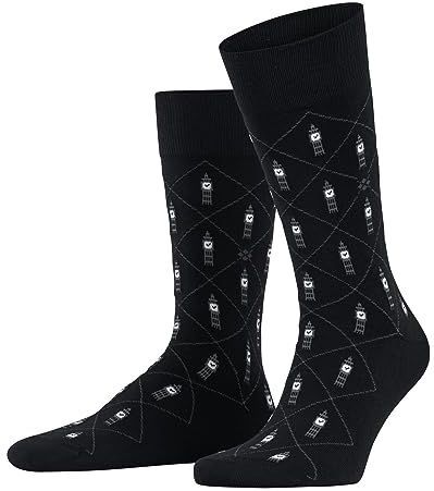 Burlington Big Ben herensokken, ademend, duurzaam, biologisch, versterkt katoen, duurzaam, zacht, platte teennaad, fantasie, argyle, eenheidsmaat, cadeau-idee, 1 paar, Zwart 3001